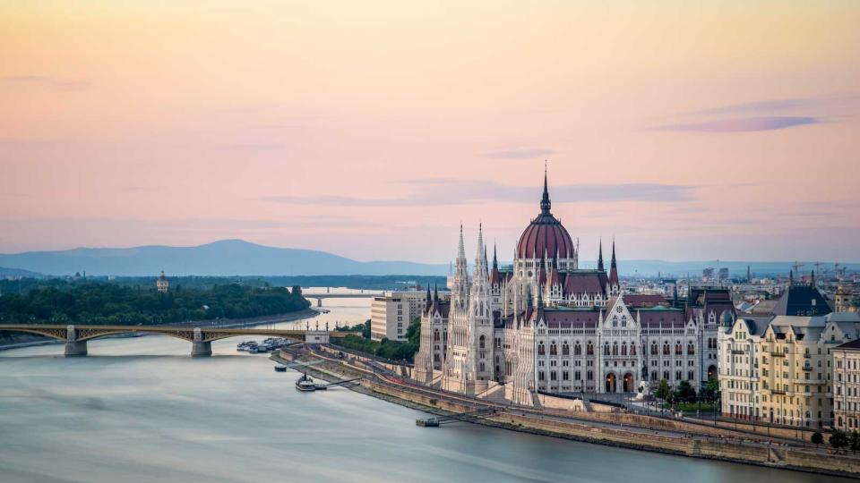 The Hungarian Parliament Building on the Banks of the Danube at dawn