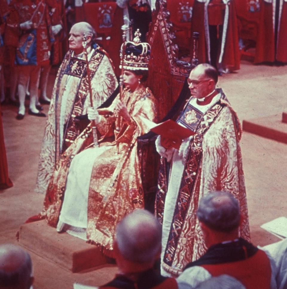 Elizabeth II at her coronation ceremony in Westminster Abbey, June 1953 - Getty Images