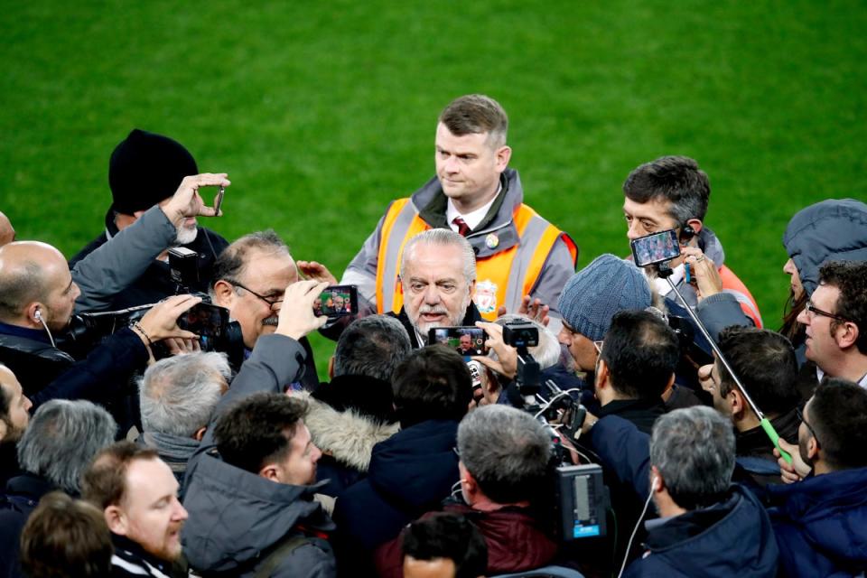 Aurelio De Laurentiis, centre, has been outspoken on his views on the availability of African national team players (Martin Rickett/PA) (PA Archive)