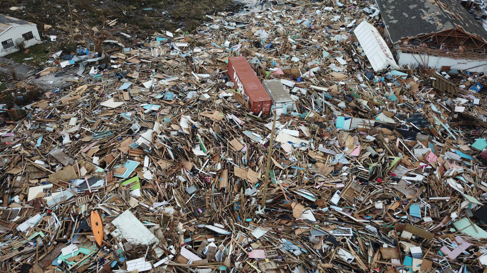 Extensive damage and destruction in the aftermath of Hurricane Dorian is seen in Great Abaco, Bahamas, Thursday, Sept. 5, 2019. The storm’s devastation has come into sharper focus as the death toll climbed to 20 and many people emerged from shelters to check on their homes. (AP Photo/Gonzalo Gaudenzi)