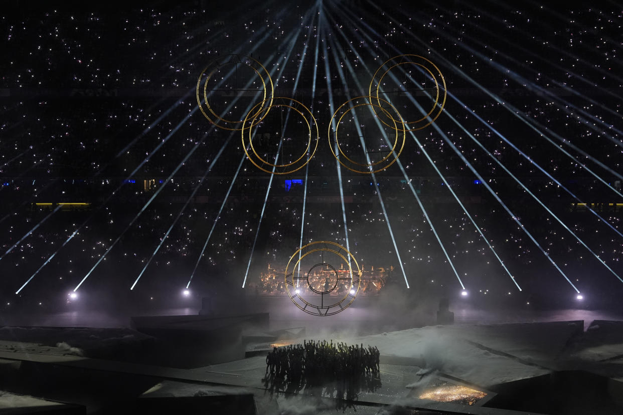 Artists take to the stage during the 2024 Summer Olympics closing ceremony. 