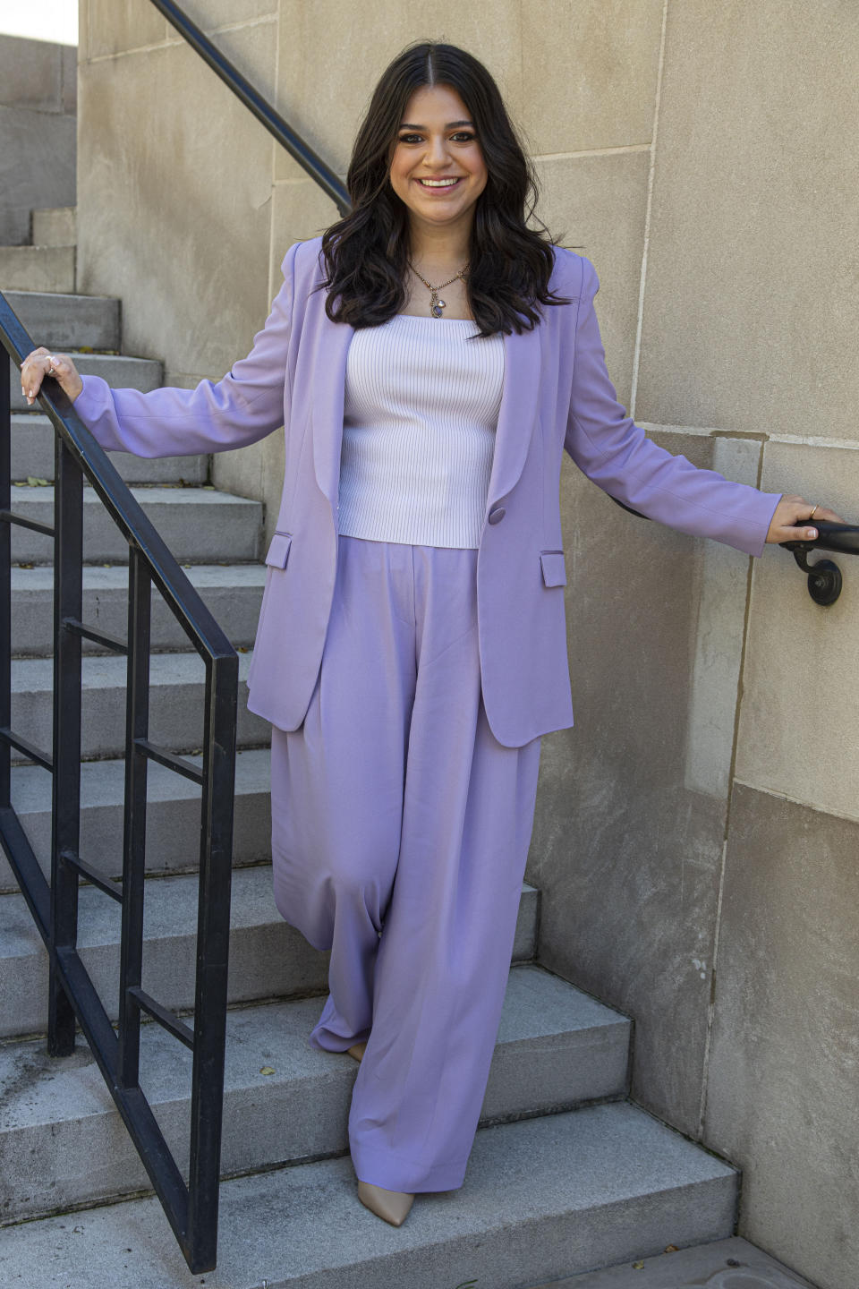 Mayan Lopez poses for a portrait on Wednesday, Nov. 2, 2022, in New York to promote her series "Lopez vs. Lopez." (Photo by Andy Kropa/Invision/AP)