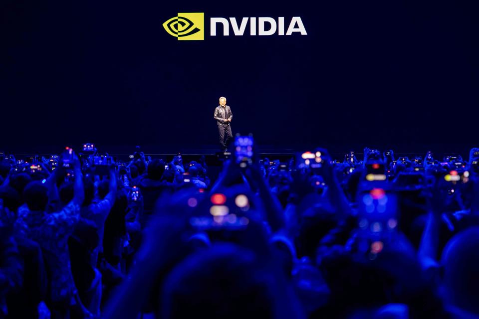 <p>Annabelle Chih / Bloomberg via Getty Images</p> Jensen Huang, co-founder and chief executive officer of Nvidia Corp., during an event in Taipei, Taiwan.