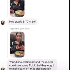 Racist Instagram DMs that Vidya received saying that she has discolored skin and calling her expletives