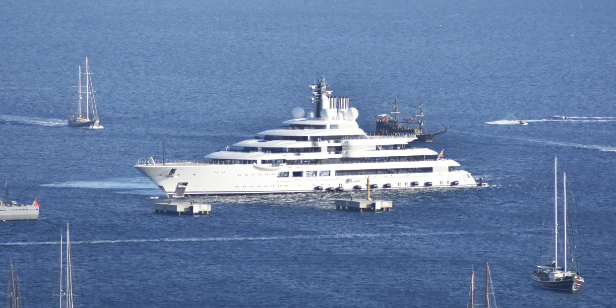 'Scheherazade', one of the largest superyachts in the world, anchors in Bodrum district of Mugla, Turkey on August 16, 2020.