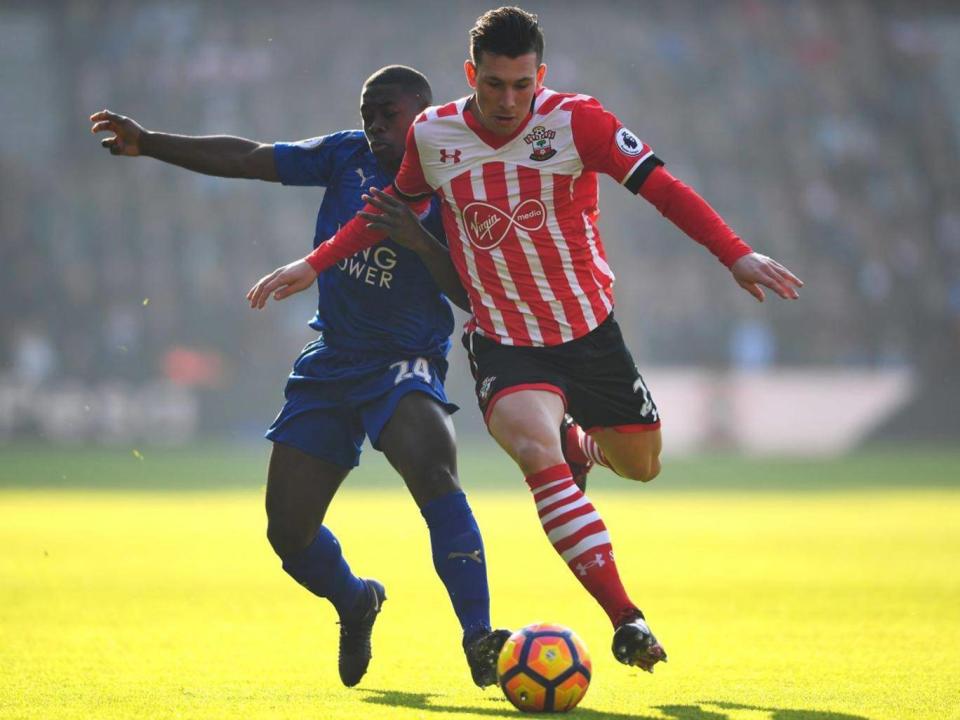 Pierre-Emile Højbjerg in action against Leicester last season (Getty)