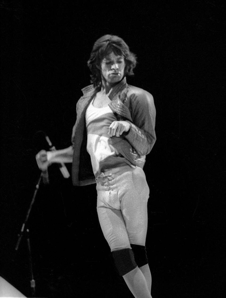 Mick Jagger and The Rolling Stones performs at Brendan Byrne Arena in East Rutherford, NJ on November 5, 1981.