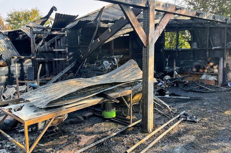 Damage done to an out buildings after a fire in Harby