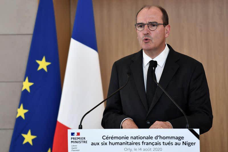 French PM Castex attends a ceremony in tribute to six humanitarian aid workers, in Orly