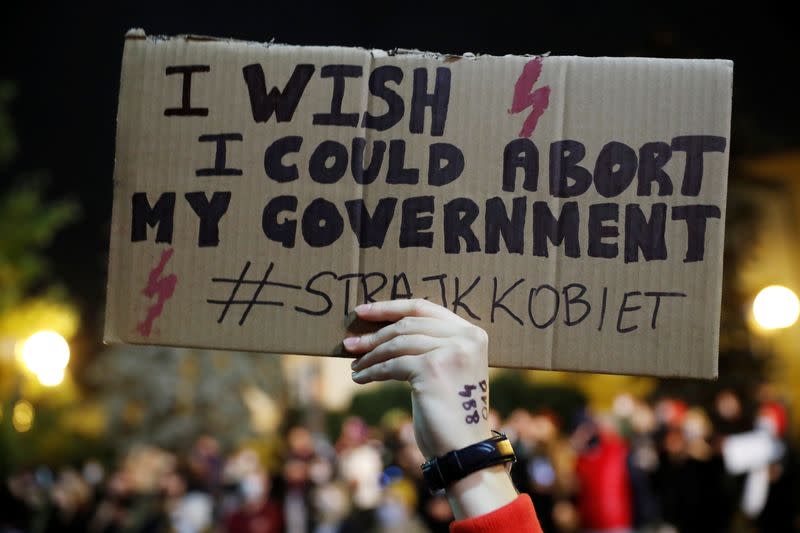 Protest against imposing further restrictions on abortion law, in Warsaw