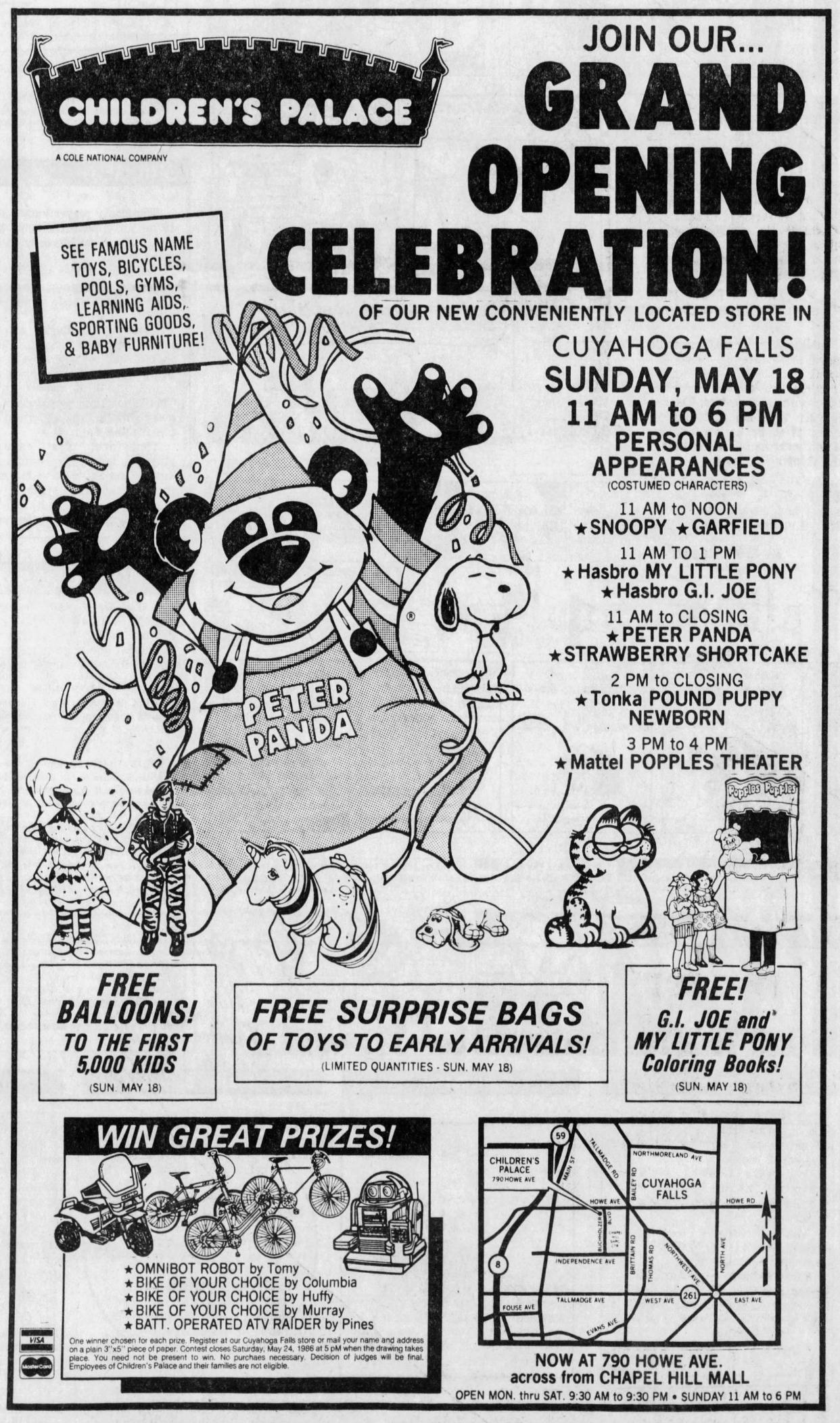 Children’s Palace advertises its new store on Howe Avenue in Cuyahoga Falls in May 1986.