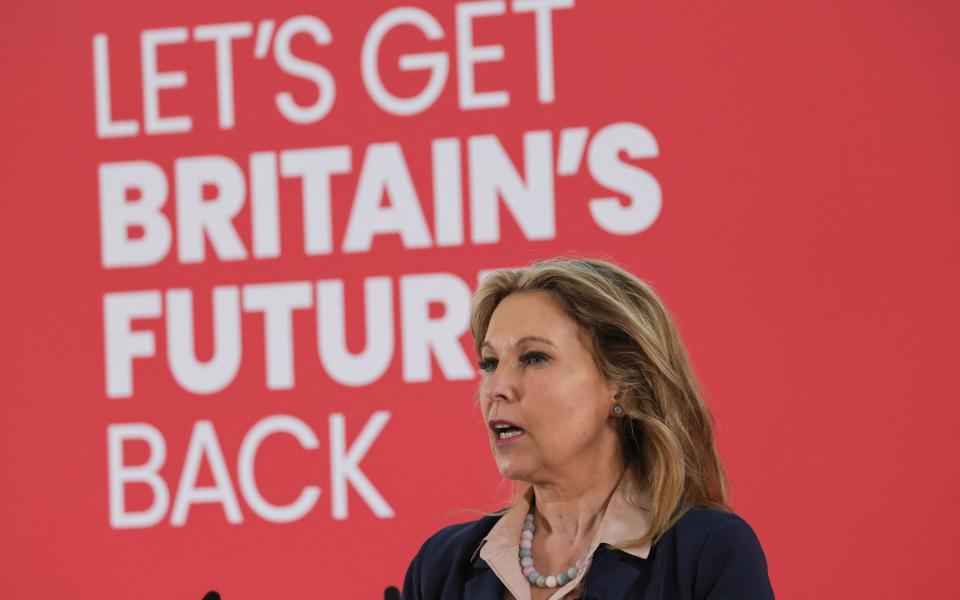 Natalie Elphicke introduces Sir Keir Starmer at a speech in Dover this morning