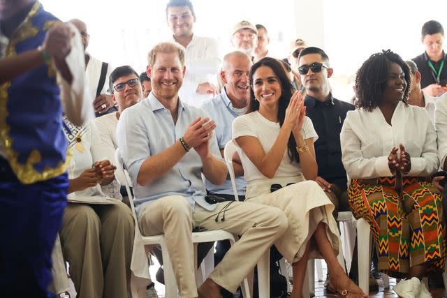 <p> Eric Charbonneau/Archewell Foundation via Getty</p> Prince Harry and Meghan Markle in Colombia on Aug. 18, 2024