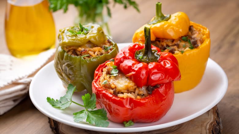 three stuffed bell peppers