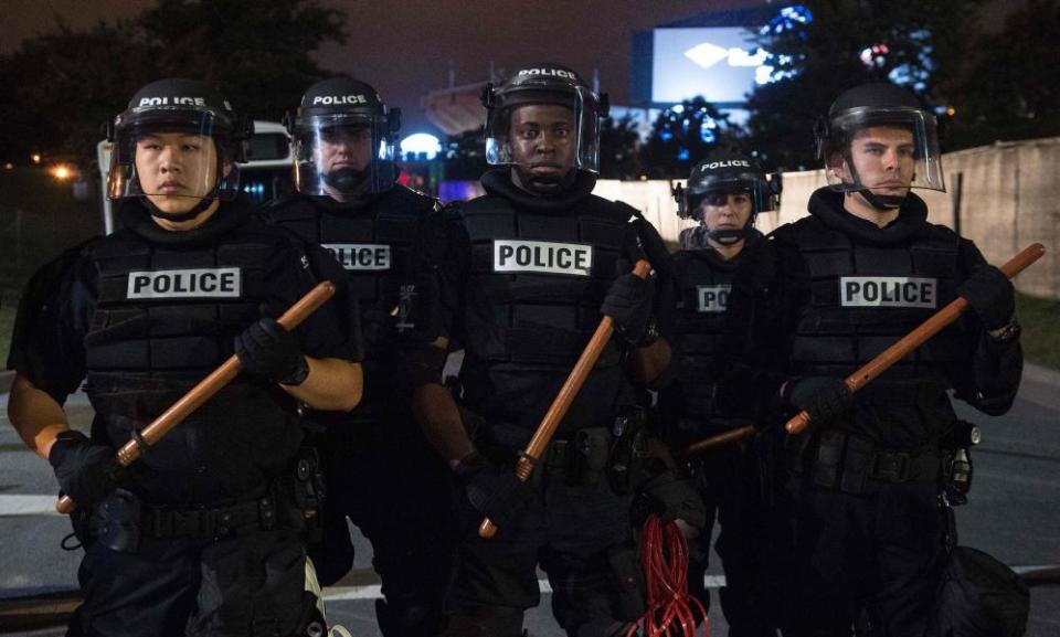 Riot police during a demonstration against police brutality in Charlotte, North Carolina, in September 2016. For the most part the National Law Enforcement Museum is uncritical and steers clear of politics.