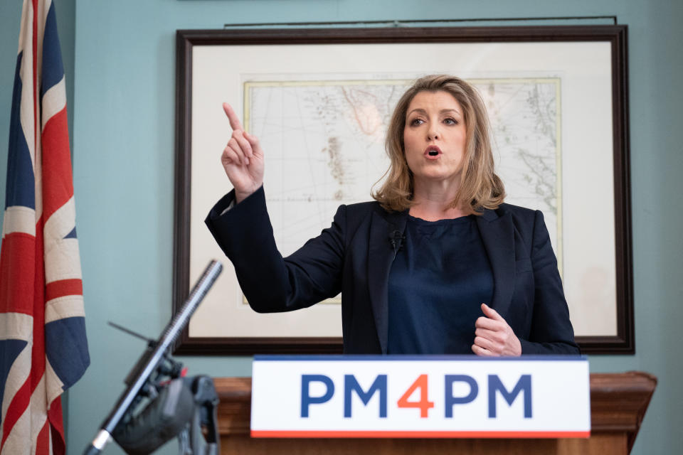 Penny Mordaunt at the launch of her campaign to be Conservative Party leader and Prime Minister, at the Cinnamon Club, in Westminster, London. Picture date: Wednesday July 13, 2022. (Photo by Stefan Rousseau/PA Images via Getty Images)