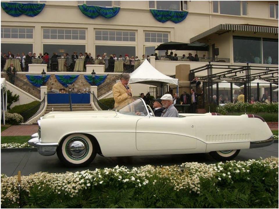 Concept car collector Joe Bortz in the 1953 Buick WIldcat concept at the Pebble Beach Concours d'Eleganc