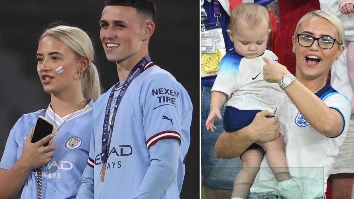 Phil Foden with Rebecca Cooke and their son