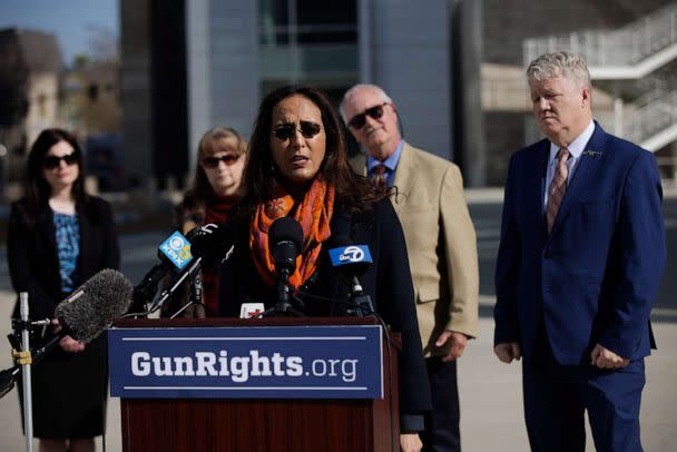 PHOTO: Attorney Harmeet Dhillon speaks during a press conference at City Hall, Jan. 26, 2022, in San Jose, Calif. (Dai Sugano/MediaNews Group/The Mercury News via Getty Images)