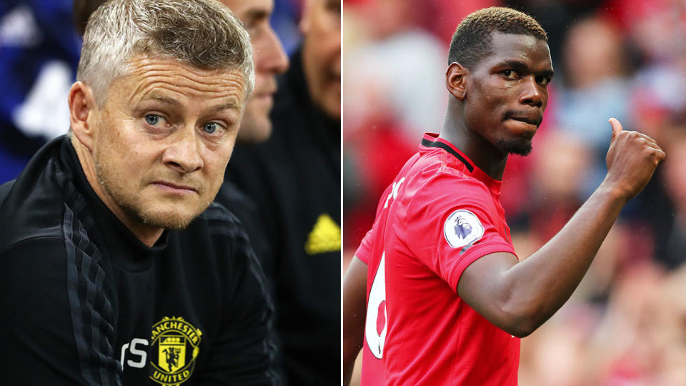 Manchester United manager Ole Gunnar Solskjaer and Paul Pogba.