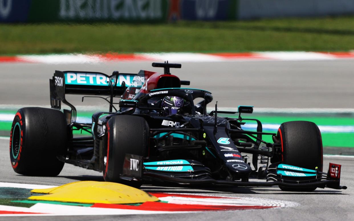 Lewis Hamilton of Great Britain driving the (44) Mercedes AMG Petronas F1 Team Mercedes W12 on trackduring practice for the F1 Grand Prix of Spain at Circuit de Barcelona-Catalunya on May 07, 2021 in Barcelona, Spain - Bryn Lennon/Getty Images)