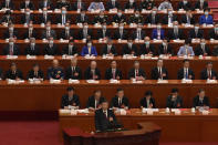 FILE - Chinese President Xi Jinping delivers a speech at the closing ceremony for China's National People's Congress (NPC) at the Great Hall of the People in Beijing on March 13, 2023. (AP Photo/Andy Wong, File)