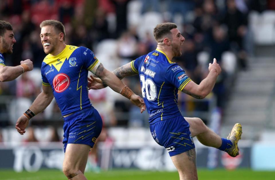 Warrington Guardian: Wrench celebrates his second-half try