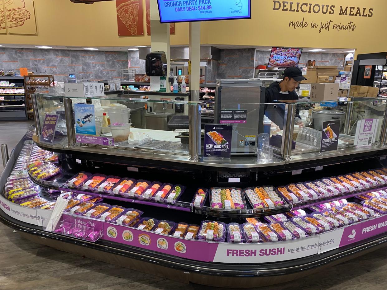 One of the biggest new features in Taunton's Hannaford Supermarket is its large sushi station, with fresh-made sushi made daily. January 12, 2024.