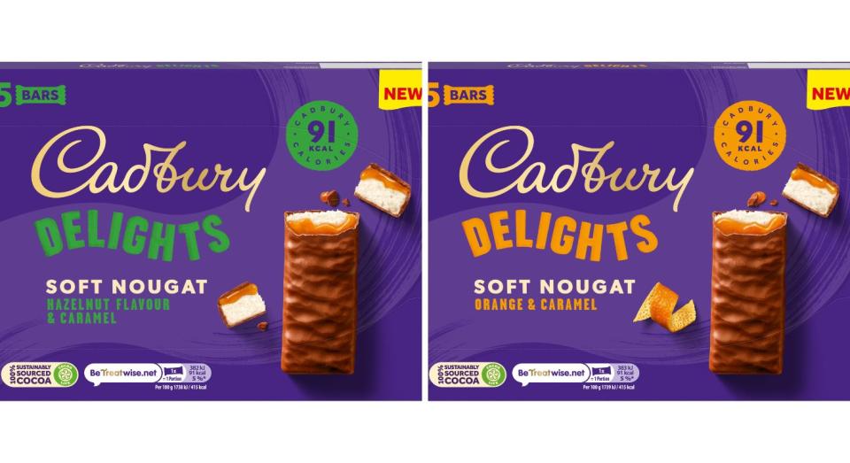 Cadbury Delights Hazelnut Flavour & Caramel and Orange & Caramel. (Cadbury)