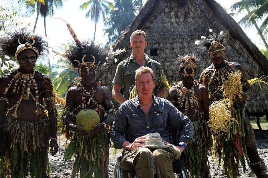 Benedict Allen with BBC presenter Frank Gardner in Papua New Guinea in 2016 (BBC)