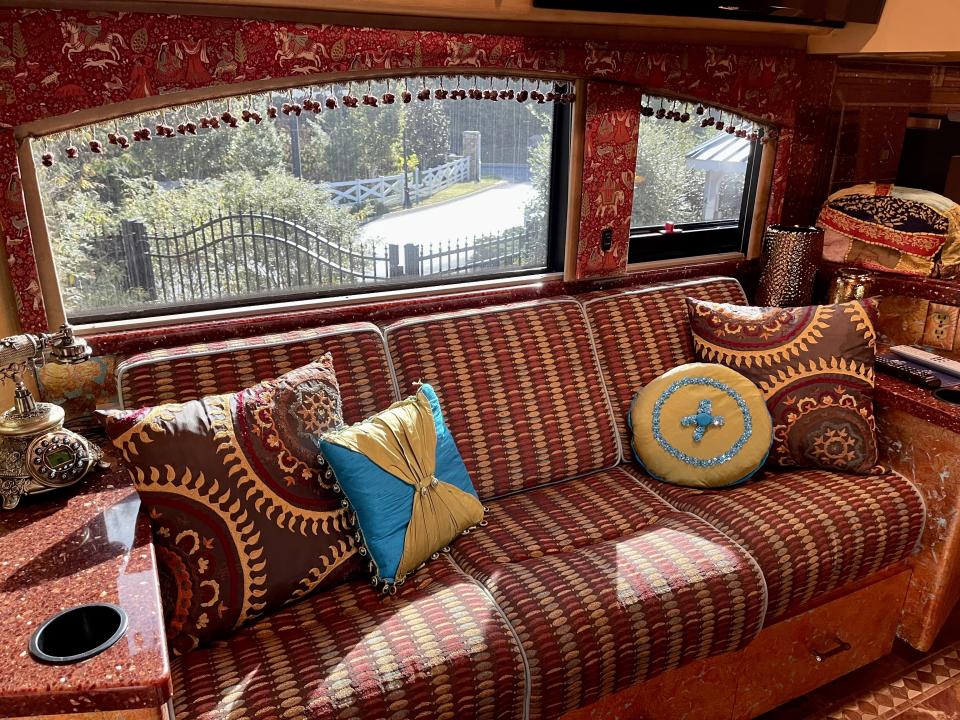 The inside of the bus is filled with vibrantly-colored decor. (Photo: Carly Caramanna)