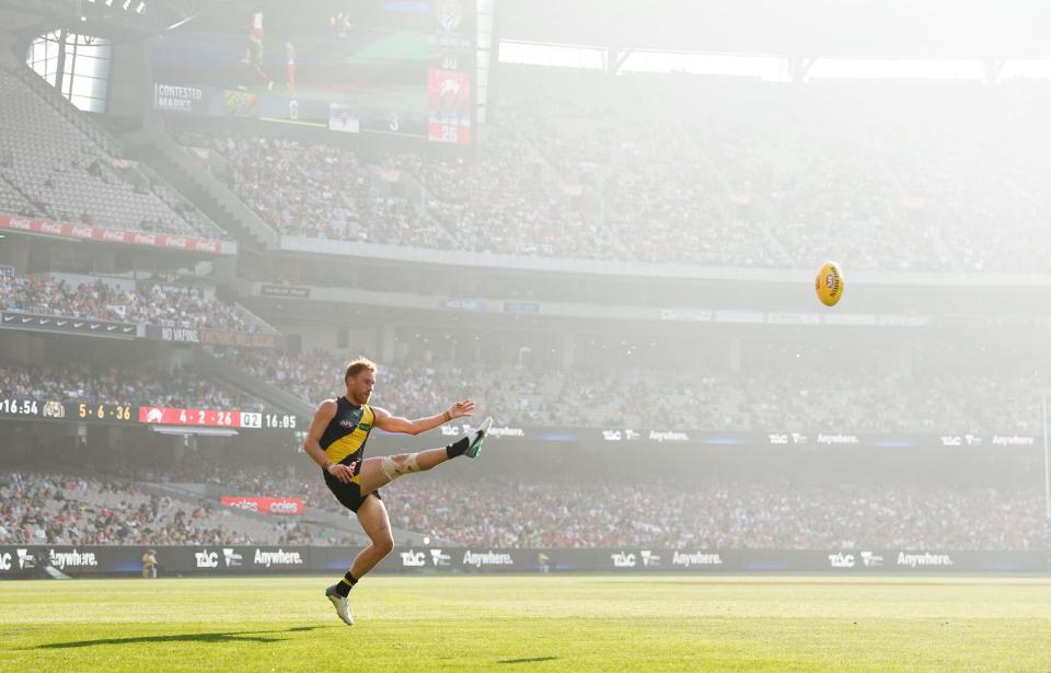 <span>Richmond’s Nick Vlastuin during the Tigers’ round three AFL match against the Sydney Swans at the MCG on Easter Sunday.</span><span>Photograph: Michael Willson/AFL Photos/Getty Images</span>