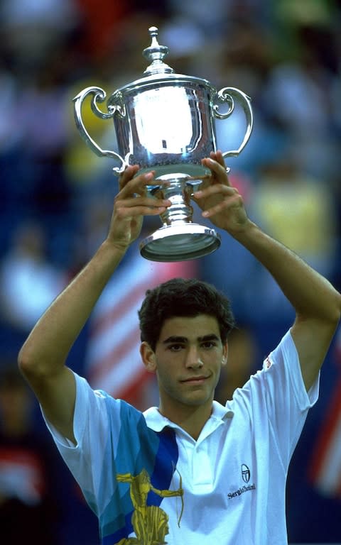 Pete Sampras, 19, with his first US Open titl - Credit: Allsport