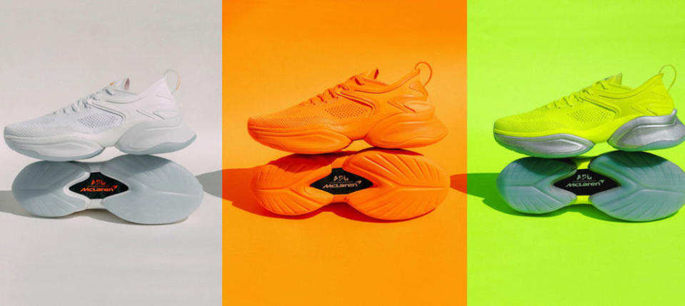 APL | McLaren HySpeed提供五種顏色，款款都展示HySpeed的奢華靈感，而其獨特的鞋盒包裝更進一步展現雙品牌的浮誇魅力。(圖片來源/ APL | McLaren)
