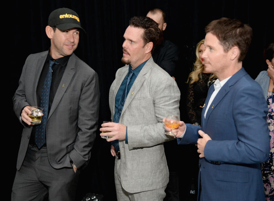 HOLLYWOOD, CA - JUNE 03:  (L-R) Writer/director/producer Doug Ellin and actors Kevin Dillon and Kevin Connolly attend the House Of Walker in celebration of Entourage opening night at Siren Studios on June 3, 2015 in Hollywood, California.  (Photo by Michael Kovac/Getty Images for Johnnie Walker)