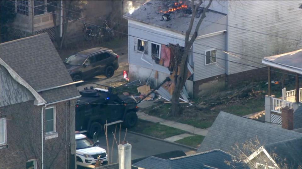 PHOTO: Authorities respond to a burning home in East Lansdowne, Delaware County, Feb. 7, 2024. (WPVI)