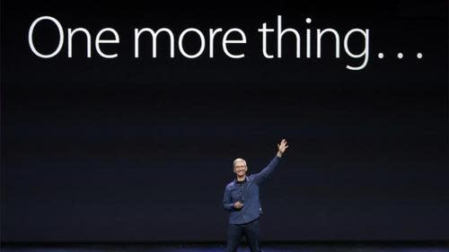 Tim Cook with 'One more thing' on the screen