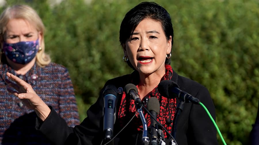 Rep. Judy Chu (D-Calif.) addresses reporters during a press conference on Friday, September 24, 2021 to discuss the Women's Health Protection Act prior to the vote.