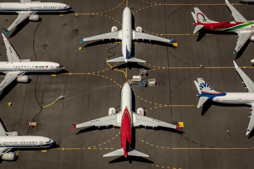 Editorial use only Mandatory Credit: Photo by GARY HE/EPA-EFE/REX (10343248j) Boeing 737 Max 8 aircraft sit parked at Boeing Field in Seattle, Washington, USA, 21 July 2019. The Boeing 737 Max 8 was grounded by aviation regulators and airlines around the world in March 2019 after 346 people were killed in two crashes. Boeing 737 Max grounded in Washington, Seattle, USA - 21 Jul 2019 ** Usable by LA, CT and MoD ONLY **