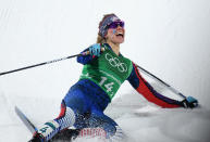 <p>Jessica Diggins of the United States celebrates as she wis gold during the Cross Country Ladies’ Team Sprint Free Final on day 12 of the PyeongChang 2018 Winter Olympic Games at Alpensia Cross-Country Centre on February 21, 2018 in Pyeongchang-gun, South Korea. (Photo by Matthias Hangst/Getty Images) </p>