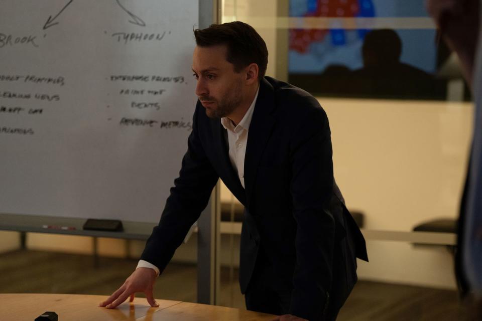 kieran culkin as roman roy in season 4 episode 8 of succession