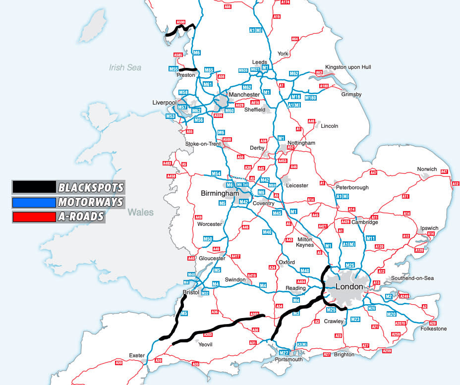 The roads where journey times could be doubled this weekend. (Yahoo News UK)