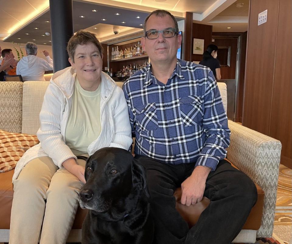 Cornelia and Cornelis Marinussen cruise frequently with service dog, Joska.