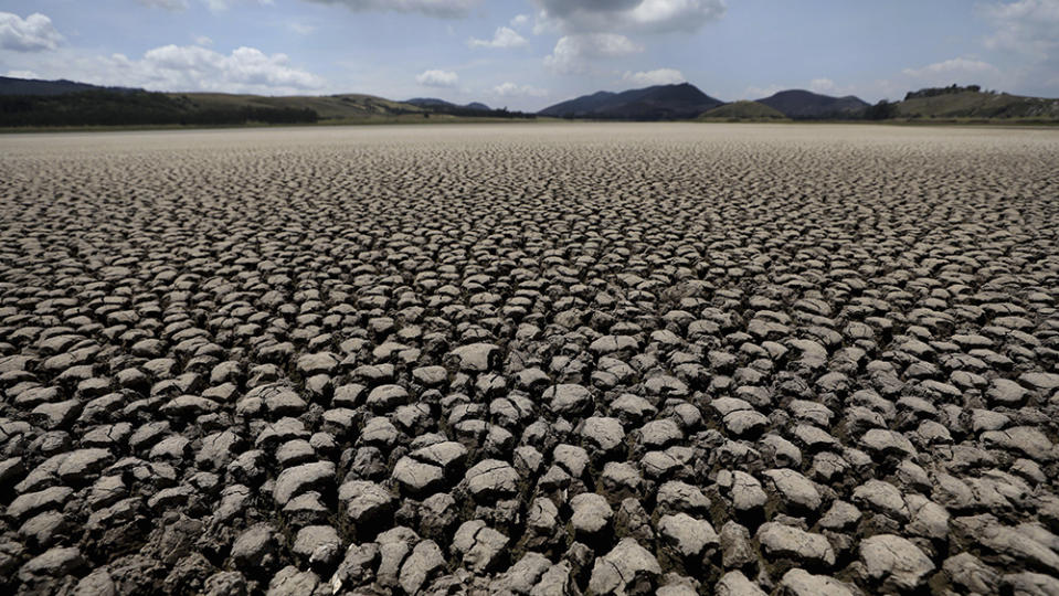 A dry lakebed in a drought-ridden region of Colombia