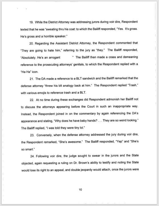 Court document detailing Judge Soderstrom's alleged text messages