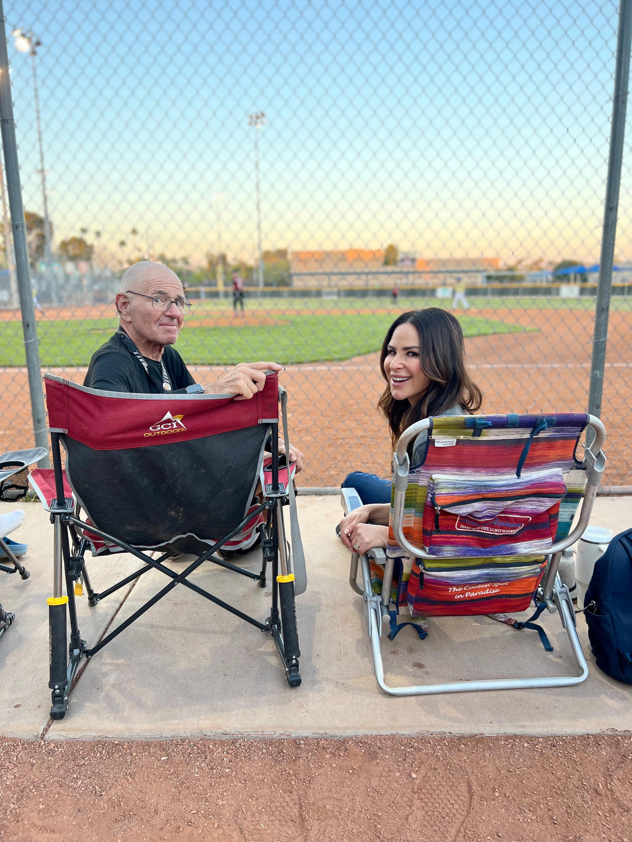 Our beach chairs, positioned perfectly behind the first-base line. (Courtesy Teresa Strasser)