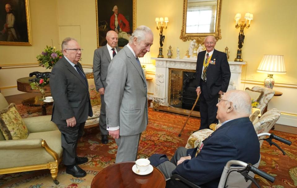 The King greeted four British veterans of the Korean War ahead of a palace reception to mark the 70th anniversary of the conflict (Jonathan Brady/PA Wire)