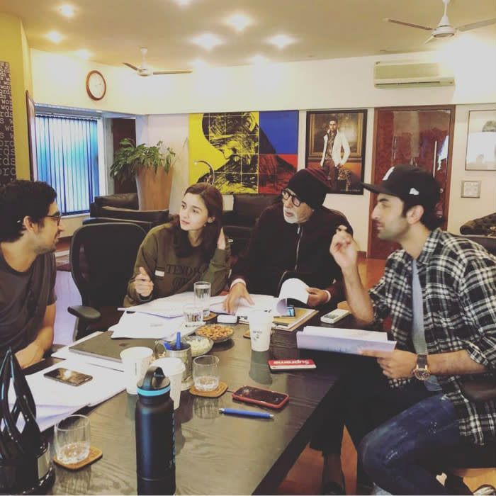 Ranbir Kapoor, Alia Bhatt, Amitabh Bachchan and Ayan Mukerji are immersed in script reading. 