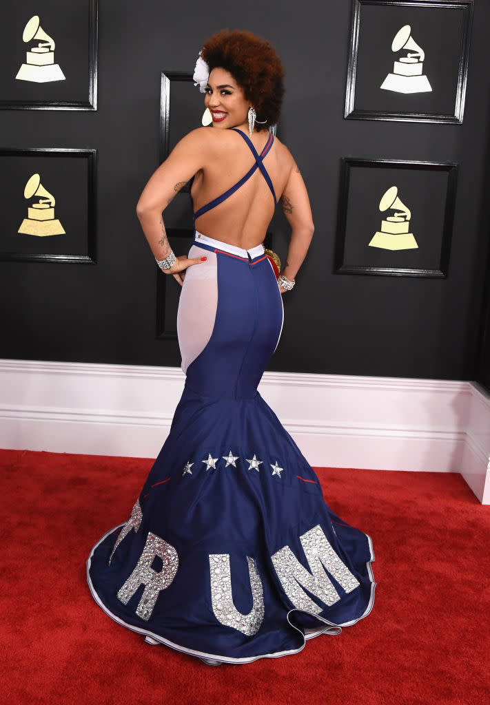 Joy Villa’s gown at the Grammy Awards made a major political statement. (Photo: Getty Images)