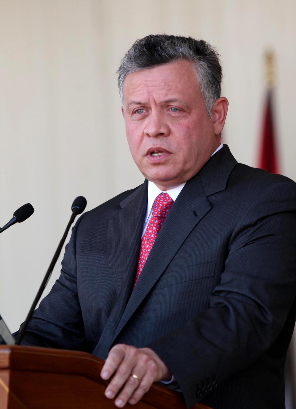 In this photo released by the Jordanian Royal Palace, Jordan's King Abdullah II gives a speech in Amman, Jordan, Tuesday, Oct. 23, 2012. The foiling of a planned Islamist terror plot underscores a new subplot in the story of the Arab Spring: Things are heating up for Jordan's King Abdullah II, a Western-oriented monarch who has run a business-friendly, pragmatic monarchy with some trappings of democracy. (AP Photo/Jordanian Royal Palace, Yousef Allan)